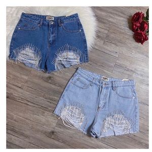Light wash boutique shorts with rhinestones